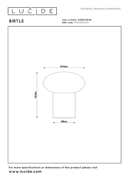 Lucide BIRTLE - Tafellamp - 1xE14 - Opaal - technisch